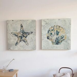 2-  8" StarFish and Seashell Scallop Canvas Wall Art